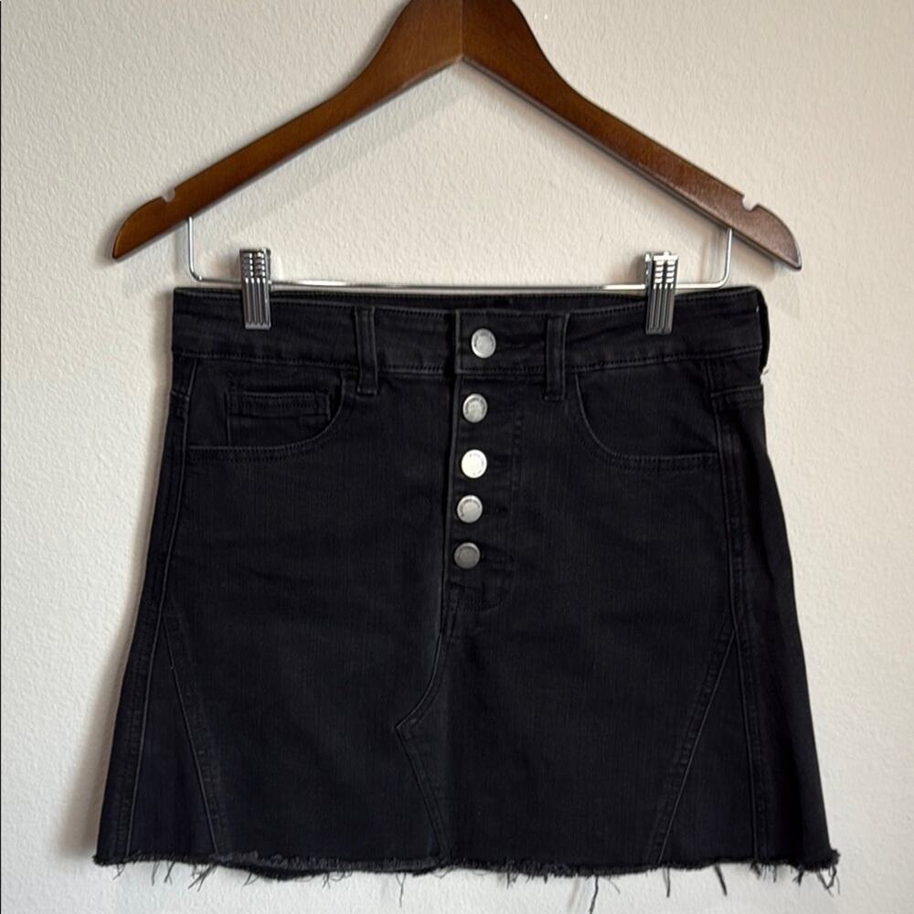 C'Est Toi Black Raw Hem Button Fly Jean Skirt Size M